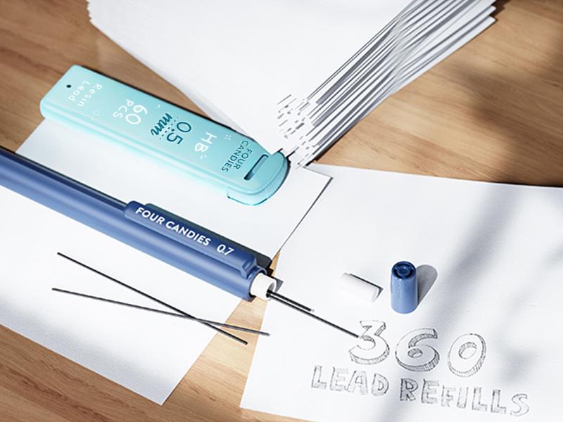 Four Candies Mechanical Pencil Set, with 0.5 & 0.7mm Lead Refills (HB & 2B), Pastel Erasers & Eraser Refills, 29-Count Pack with Case, Cute Aesthetic School Supplies for Writing, Drawing, Sketching