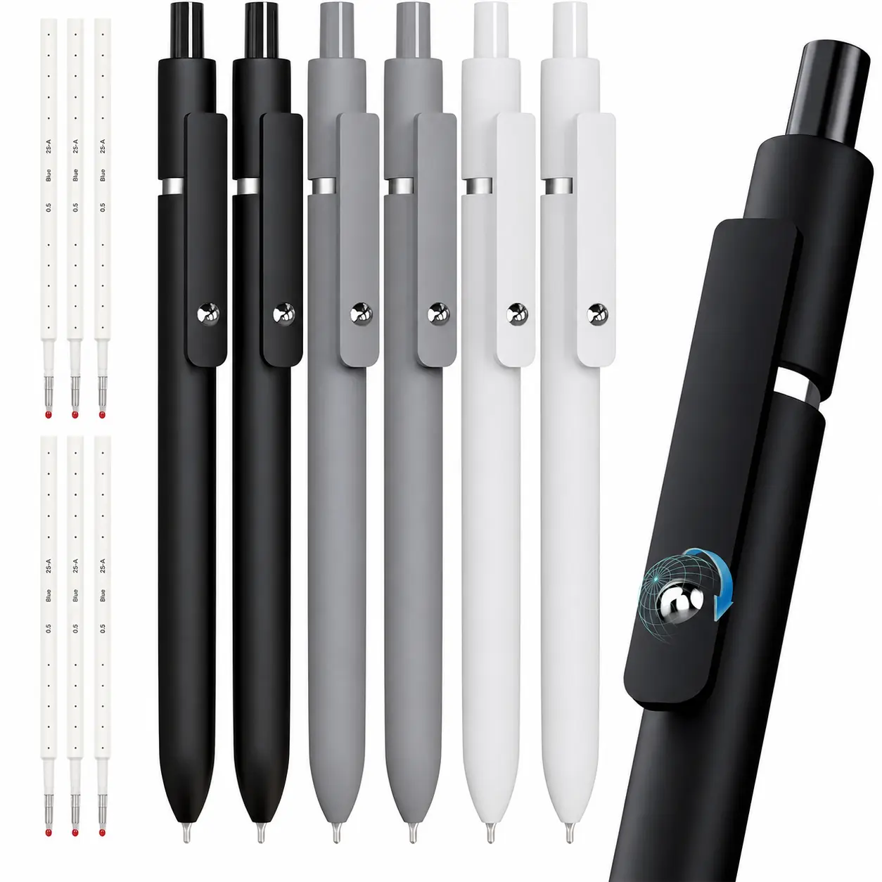 12-Piece Gel Pen Set,  6 Black Gel Pens with 6 Blue Refills, 0.5mm Retractable Pens, Quick-Dry Smooth Writing Pens for Office, Note Taking, School, College & Teachers,back to school,back to school haul