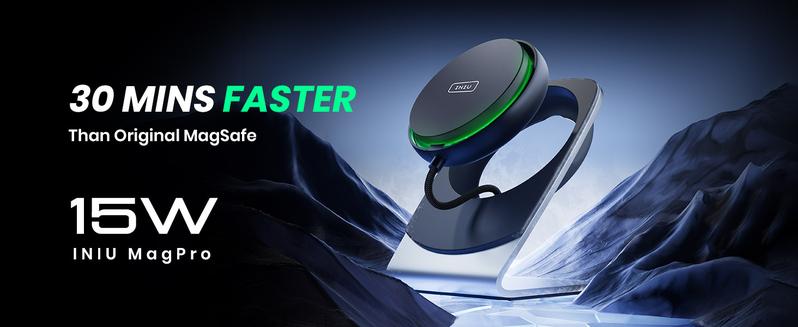 INIU Wireless Charger, 15W Fast Charging Magnetic Wireless Charger Stand Travel Essential Wireless Charging Station with Sleep-Friendly Adaptive Light, for iPhone 17/16/15/14/13/12 Series Airpods Multifunctional Portable Adapter Smartphone Multifunctional