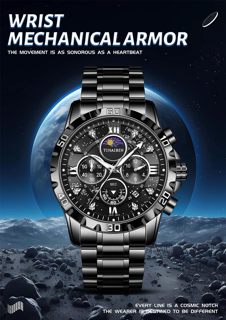 TINAlBIN Men's Luxury Watch Men's Quartz Watch with Date Display, Men's Round Dial Steel Strap Waterproof Luminous Dial, Watch Suitable for Party and Casual Wear, Gift Set with Box TINAlBIN Men's Luxury Watch Men's Quartz Watch with Date Display, Men's Round Dial Steel Strap Waterproof Luminous Dial, Watch Suitable for Party and Casual Wear, Gift Set with Box