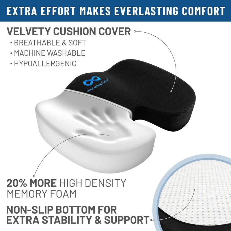 Everlasting Comfort Doctor Recommended Memory Foam Seat Cushions - HSA FSA Eligible, Sciatica & Back Support, Office Chair Cushion & Car Seat Cushion