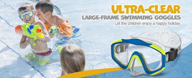 Rantizon Kids Swim Goggles Snorkel Diving Mask with Nose Cover, Anti-Fog Anti-Shattered UV Protection, No-Leak Design for Ages 3-15, Comfortable Fit Outdoorfun