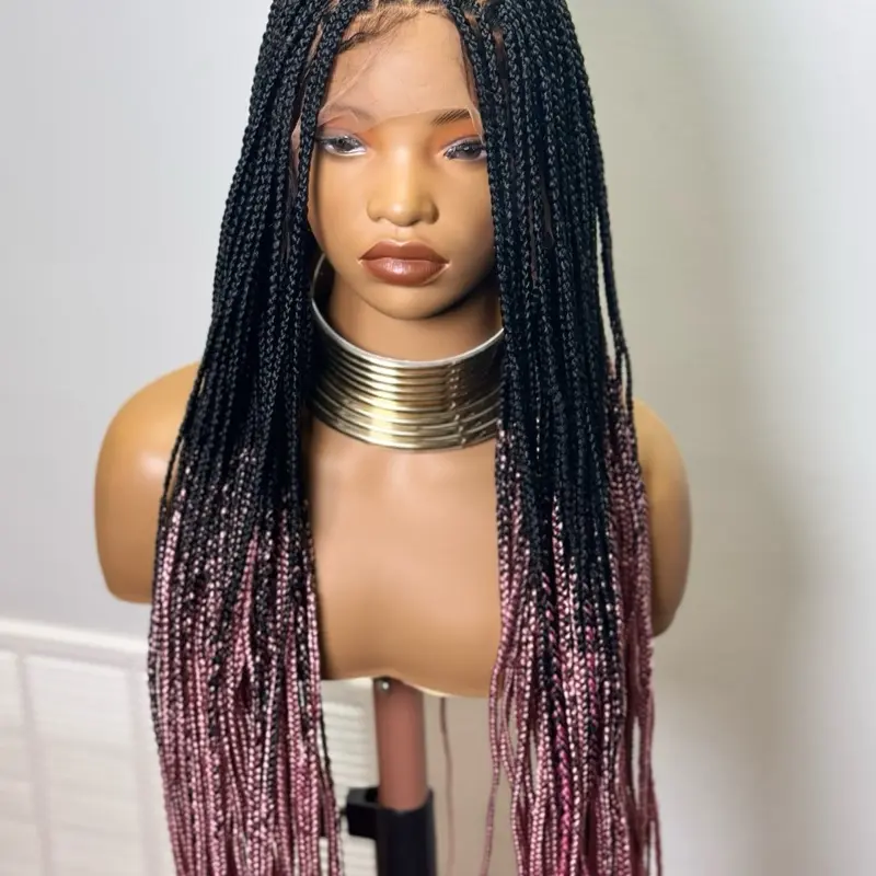 40 Inches  Braided Full Lace Wig - Synthetic Lace Wig pink ombre