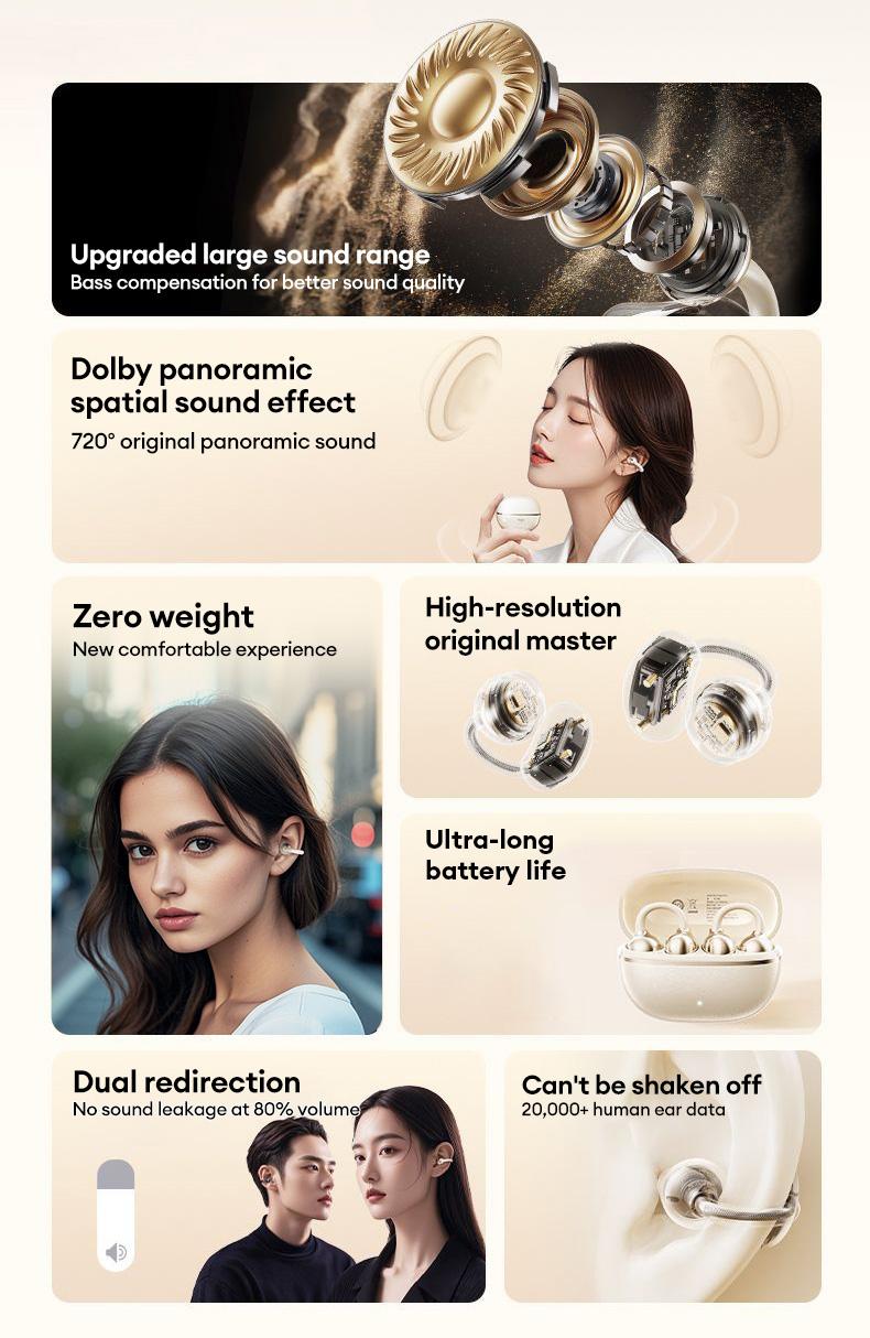 HYUNDAI Earclip C7 Clip-on Design Wireless Earphones, Upgraded Panoramic Sound Headset, Comfortable Wearing & IPX5 Waterproof Sports Earbuds for Work, Fitness HYUNDAI Earclip C7 Clip-on Design Wireless Earphones, Upgraded Panoramic Sound Headset, Comfortable Wearing & IPX5 Waterproof Sports Earbuds for Work, Fitness