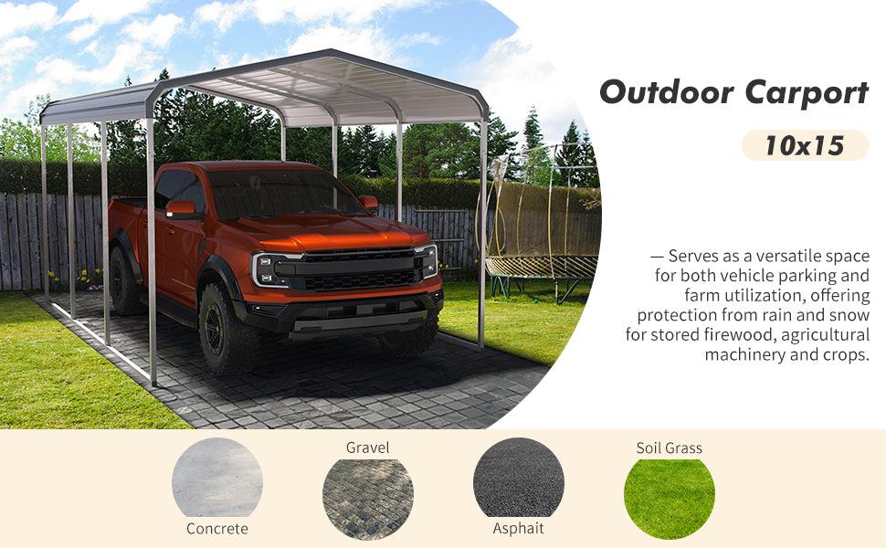 GARVEE 10'x15' Heavy Duty Carport with Galvanized Metal Roof & Updated Frame - Metal Garage Canopy for Cars, Boats, Tractors, Grey