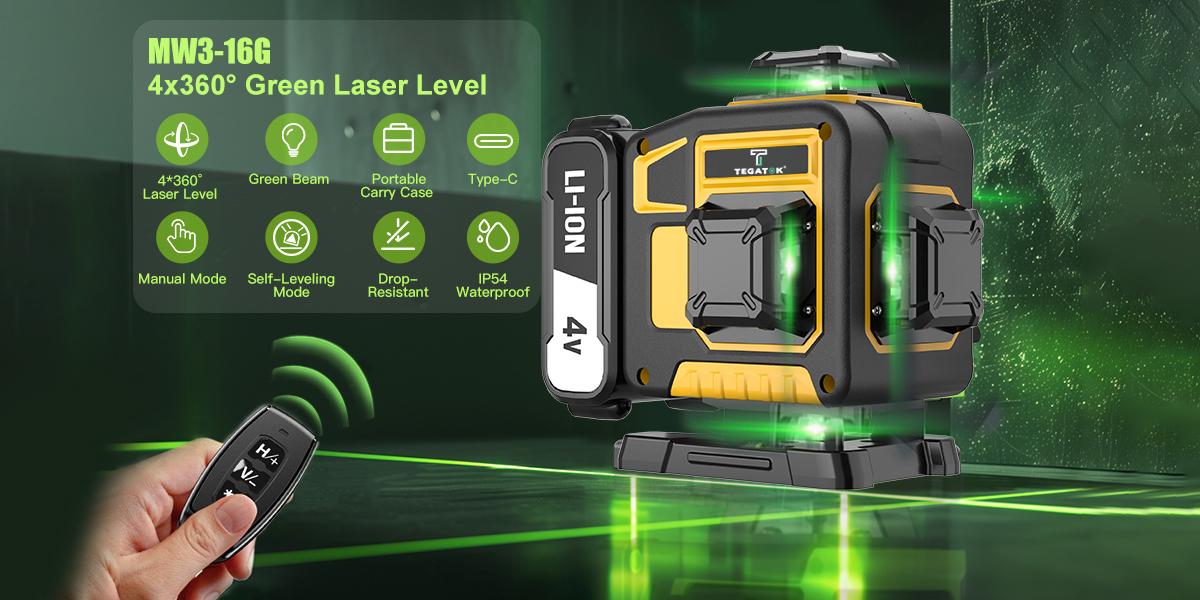 16 Lines Laser Level,  4x360° Green Laser Level With 2pcs Rechargeable Lithium Batteries/ Wall Mount For HOME And Outdoor Building Renovation Work