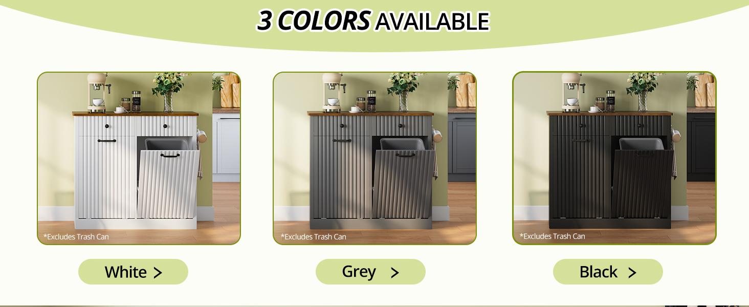 Double Tilt Out Trash Can Cabinet, 20 Gallon Fluted Laundry Hamper Cabinet with 2 Drawers, Wooden Hidden Garbage Can Cabinets for Kitchen, Living Room, Without Trash Bin or Laundry Hamper,Black