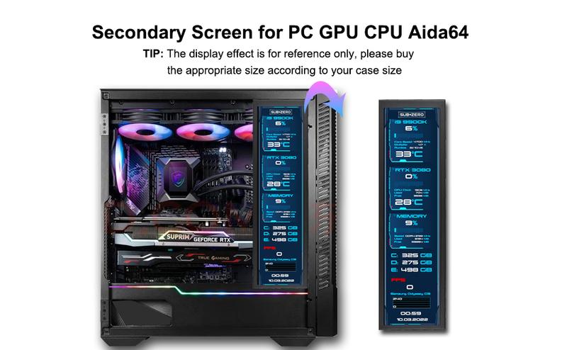 wisecoco 8.8“ Mini Bar Screen Display - Ultra-Wide IPS Panel, Type-C Connectivity, System Monitor for PC and Mac