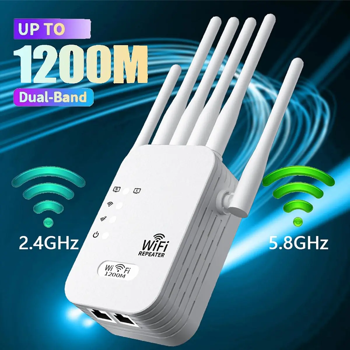 Dual Band WiFi Extender Repeater 2026 - 6 Antennas, 1200Mbps Speed, 12000 sq.ft Coverage, Supports 100 Devices, Dual Mode Signal Boosting, Ethernet Port, Wifi Extender Repeaters