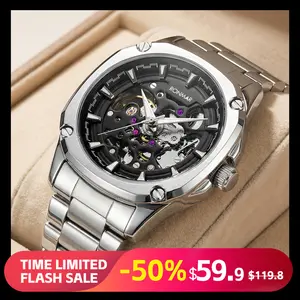 RONMAR Skeleton Automatic Watch for Men Luxury Mechanical Stainless Steel Business Wristwatch Self Winding Open Heart Dial Waterproof 3ATM