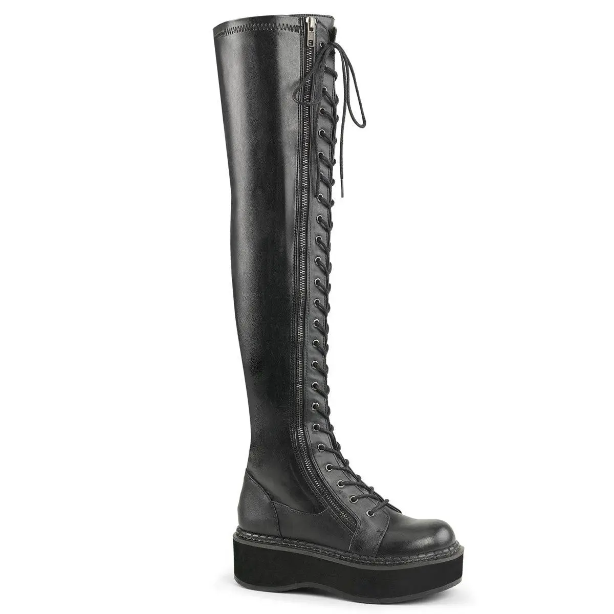 Demonia Emily-375 Black Str Vegan Leather Over-the-knee Boots