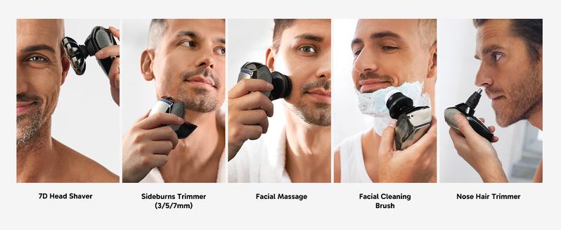 MISAM Pro Max 7,500 RPM 7D Magnetic Head Shaver for Bald Men IPX7 Waterproof Quick Charge Grooming Kit 6-in-1 LED Display Type-C Rechargeable Easy-Clean Detachable Heads