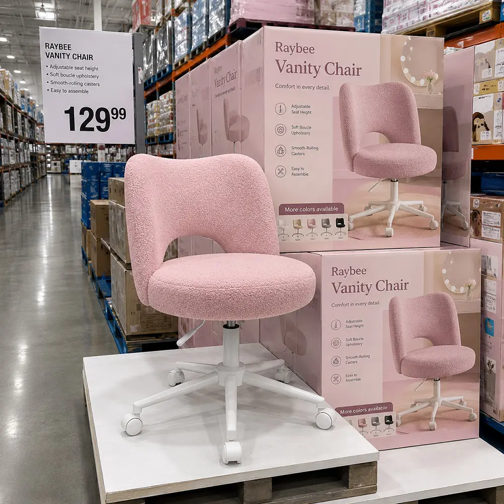 Raybee Vanity Swivel Chair with Backrest, Faux Fur Ultra-Plush Fleece, Silent Rolling Wheels, Height Adjustable Comfy Reading Chair Cute Armless Velvet Office Chairs for Girls Makeup Room Gift, Bedroom & Home Furniture #TikTokShopBackToSchool