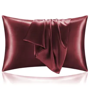 Satin Pillowcase with Zipper, Burgundy Pillow Cases Queen Size Set of 2, Super Soft and Cooling Similar to Silk, Gift for Women Men, 20x30 Inches