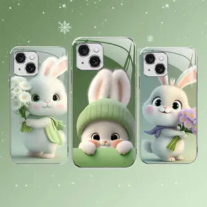 Cute Bunny Phone Case – Easter Spring Green Rabbit Design Cover for iPhone 15 — 975