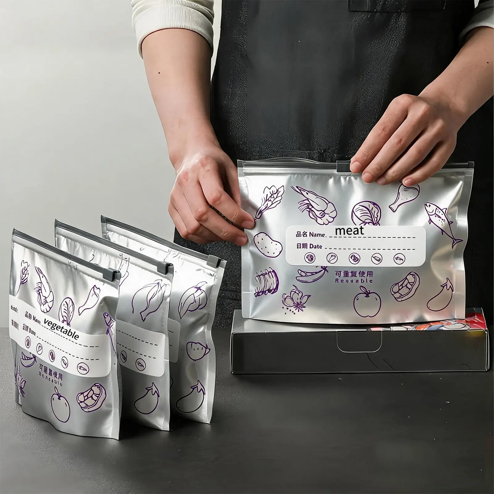 90PCS 3-Size Reusable Aluminum Foil Storage Bags - 2026 New Eco-Friendly Kitchen Airtight Zipper Lock Bags, Insulation Containers for Food Freezer Storage, Moisture-Proof Home Organizer Supplies, Food Storage