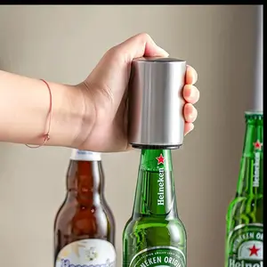Beer Bottle Opener, Magnetic Automatic Stainless Steel Push Down Opener, No Cap Can Escape, Quick Open for Kitchen, Home Bar & Restaurant Utensils