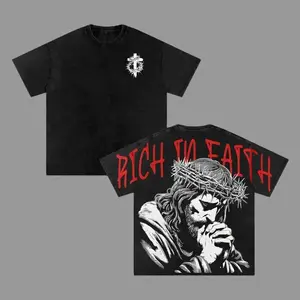 Rich In Faith - Jesus Pray T-Shirt Washed T-shirt Washed, Bible Verse Hoodie, Sweatshirts, Jesus Hoodie, Church Outfit Unisex Oversized Graphic Tee For Men and Women Aesthetic Clothes