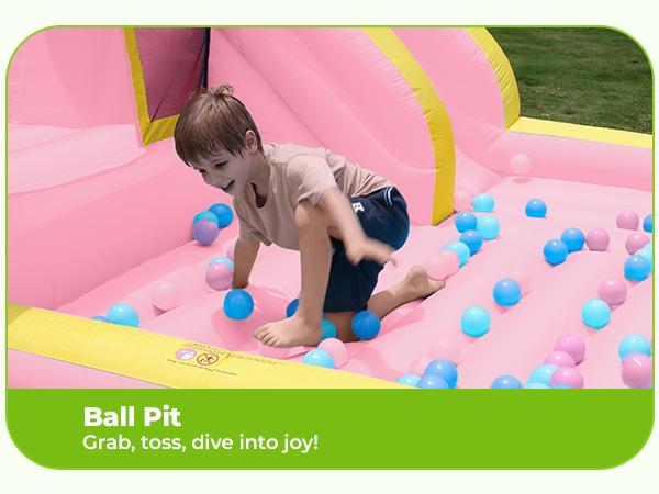 Outfunny Inflatable Bounce House Large Bouncy Castle for Kids with Slide Outdoor & Indoor 450W Blower 6 in 1 Interactive Play Zones Safety First Year Round Fun Gift