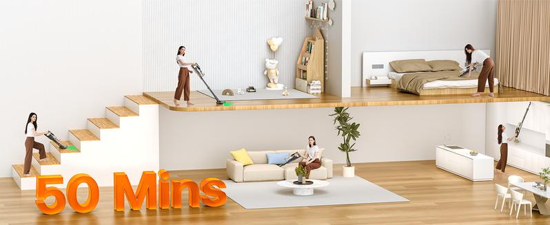 【Homeika 2026 New Arrivals】Trucozie T550 Cordless Vacuum Cleaners for Home, 8-in-1/50Min/150W Powerful Suction, Self-Standing Cordless Stick Vacuum Cleaner, Lightweight Anti-Tangle Rechargeable Vacuum for Floor/Carpet/Pet Hair/Car