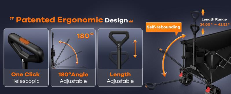 Collapsible Heavy Duty Utility Wagon Cart, Extra Long Beach Cart with All Terrain Wheels 360-560LB Capacity 120L-300L Storage, Foldable Utility Cart with Durable Steel Frame & Black Oxford Fabric for Groceries, Shopping, Camping, Sports, Garden