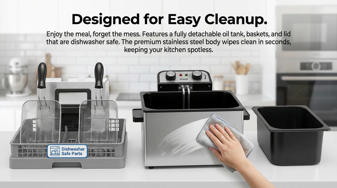 VEXON 5L Extra Large Deep Fryer with 3 Baskets – Family-Size 1800W High-Heat Frying, 21-Cup Capacity, Easy Clean, Perfect Gift for Home Cooking & Family Meals VEXON 5L Extra Large Deep Fryer with 3 Baskets – Family-Size 1800W High-Heat Frying, 21-Cup Capacity, Easy Clean, Perfect Gift for Home Cooking & Family Meals