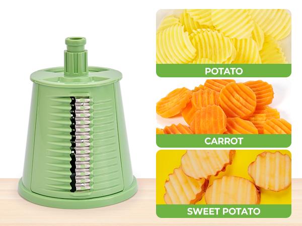 SUSTEAS Rotary Cheese Grater with 6 Replacement Blades, Strong Suction Cup Base, BPA Free, Compact Design for Easy Cleaning, Kitchen Utensils Vegetable Cutting Slicer New Green