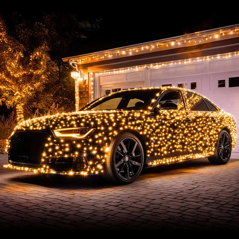 Brightown 410FT 1200 LED Car String Lights Multicolor Green Wire Cigarette Plug Cool Lighting Source Not Prone to Hot for Vehicle Decoration,Halloween Christmas Car