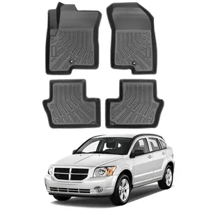 Canvcle Floor Mats for 2007-2012 Dodge Caliber & 2007-2017 Jeep Compass TPE Non-Slip Waterproof Durable Car Interior Liners 1st & 2nd Row Set Black