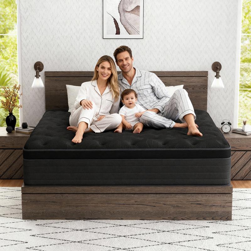 queen size mattress 12/14-Inch Spring Mattress Medium firmness, ergonomic design, hybrid memory foam spring mattress with pocketed coils, comfortable and durable, available in multiple sizes, high-quality new compressed boxed mattress colchones para cama