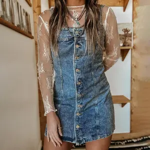 Suspender Old Casual Western Style Slim Denim Dress