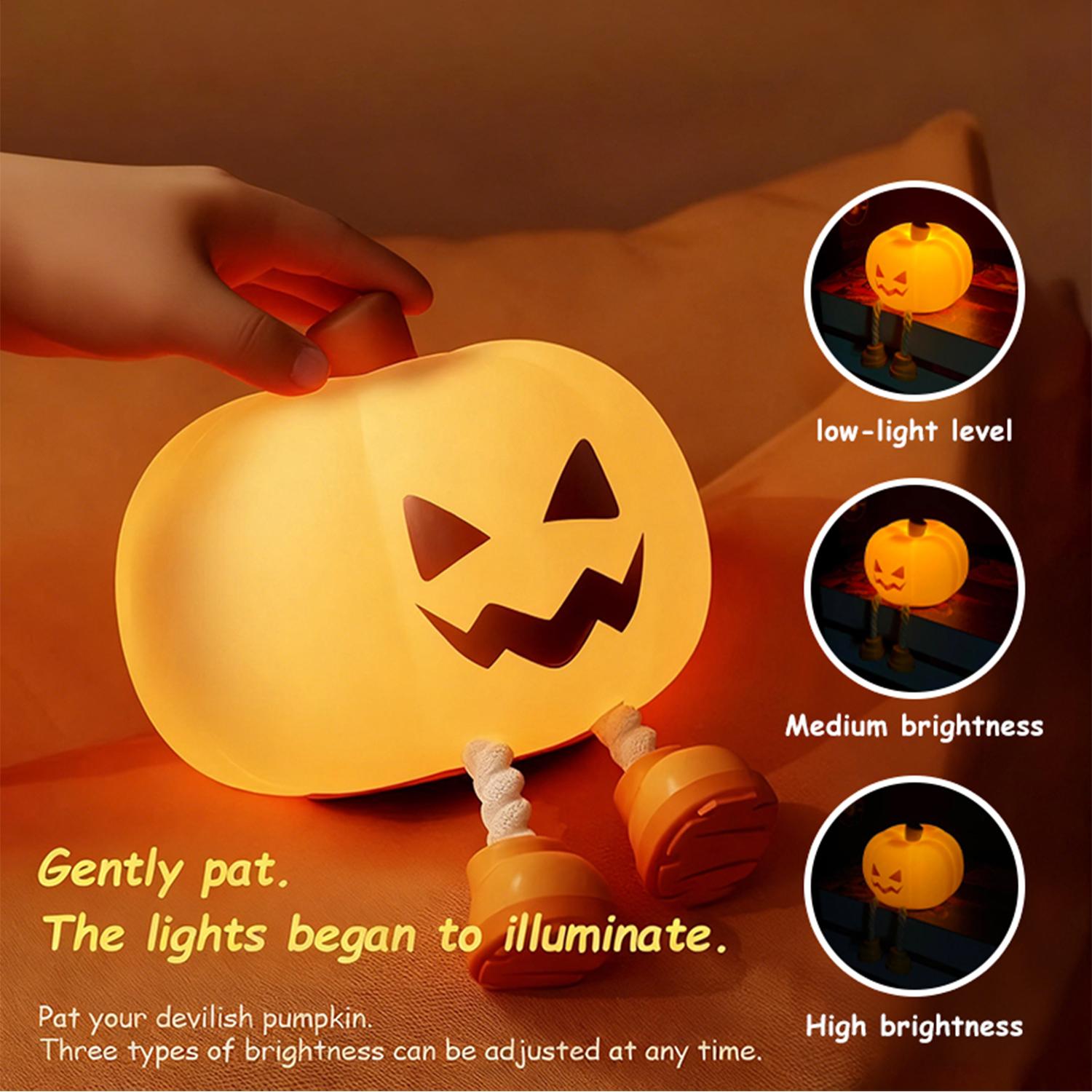 Night for Kids Pumpkin Night Light, Mini LED Pumpkin Lamp with 3 Level Dimmable, Nursery Nightlight for Kids, Silicone Rechargeable Bedside Touch Lamp, for Kids EasterEggLight TiktokShopSpringGlowUp clearance items