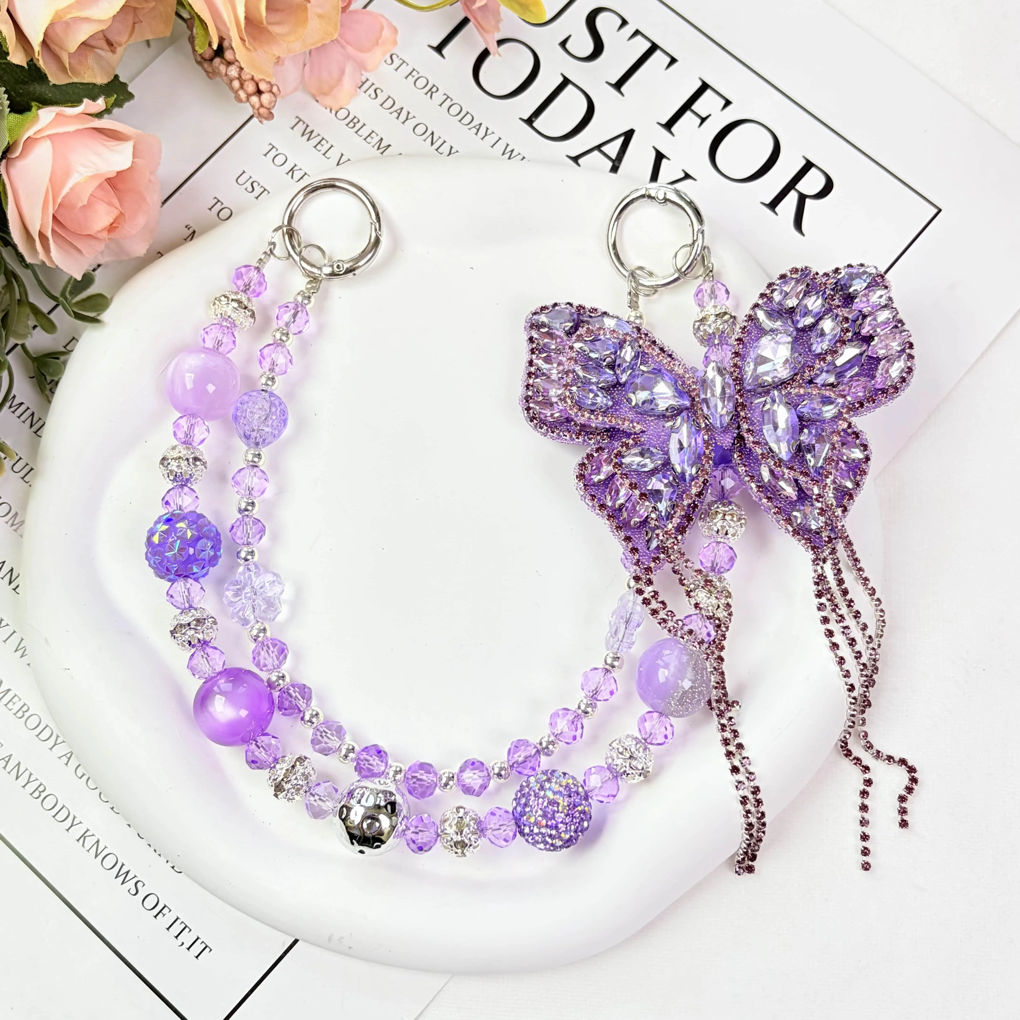 Tassel&Rhinestone Butterfly Style Bag Charm,Delicate Handbag Pendant Accessory for Women, Detachable Bag Charm,Pretty Holiday Gift,Ideal Birthday Gift for Girls & Women,Summervibes