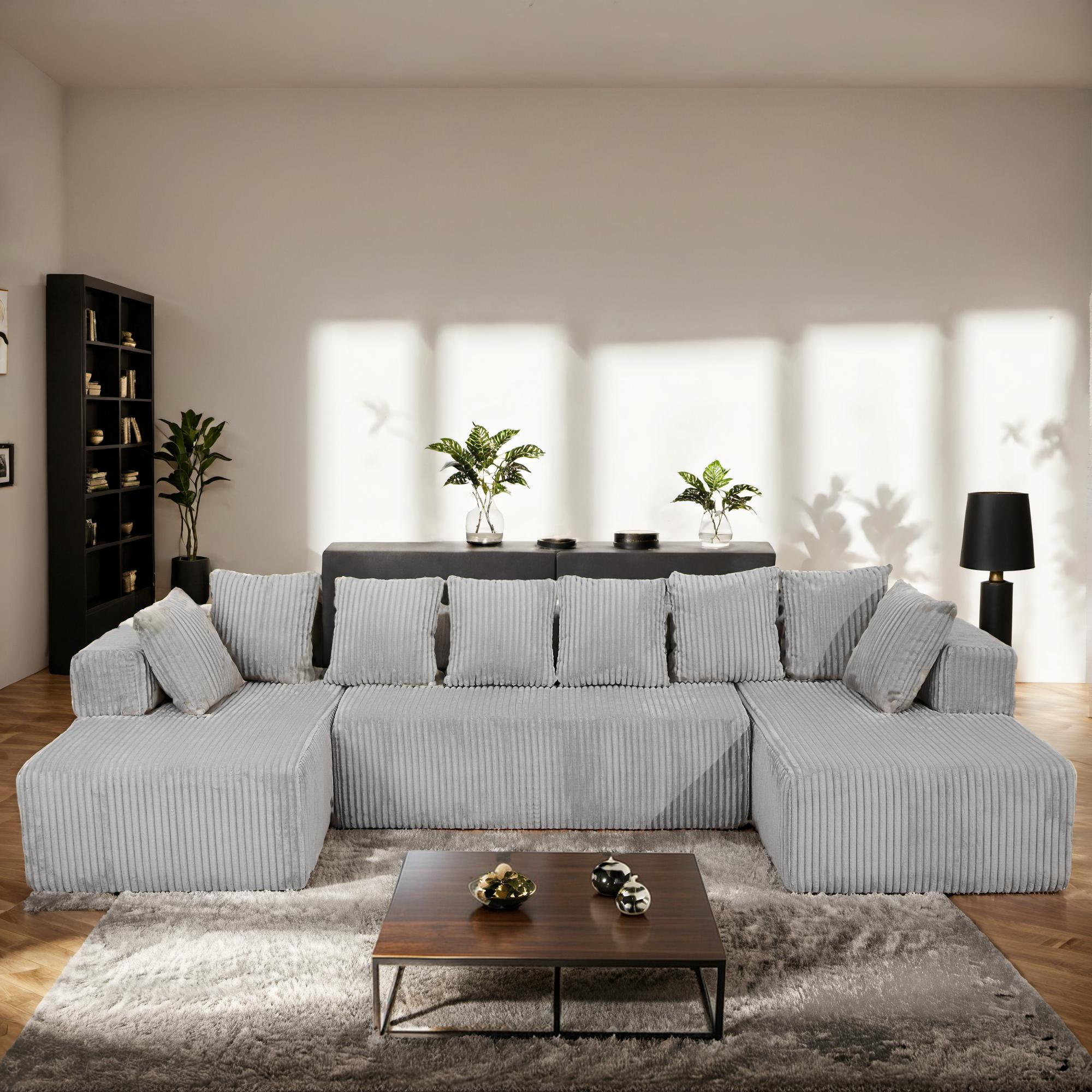 Big Boneless Couch, 131'' Large Sectional U-Shape Couches with Chaise Lounge, Deep Seats, No Assembly, Modern Modular Design for Living Room, Versatile Configuration Modular Couch, Elegant Corduroy Sofa, Free Combination, Comfy & Versatile, Black