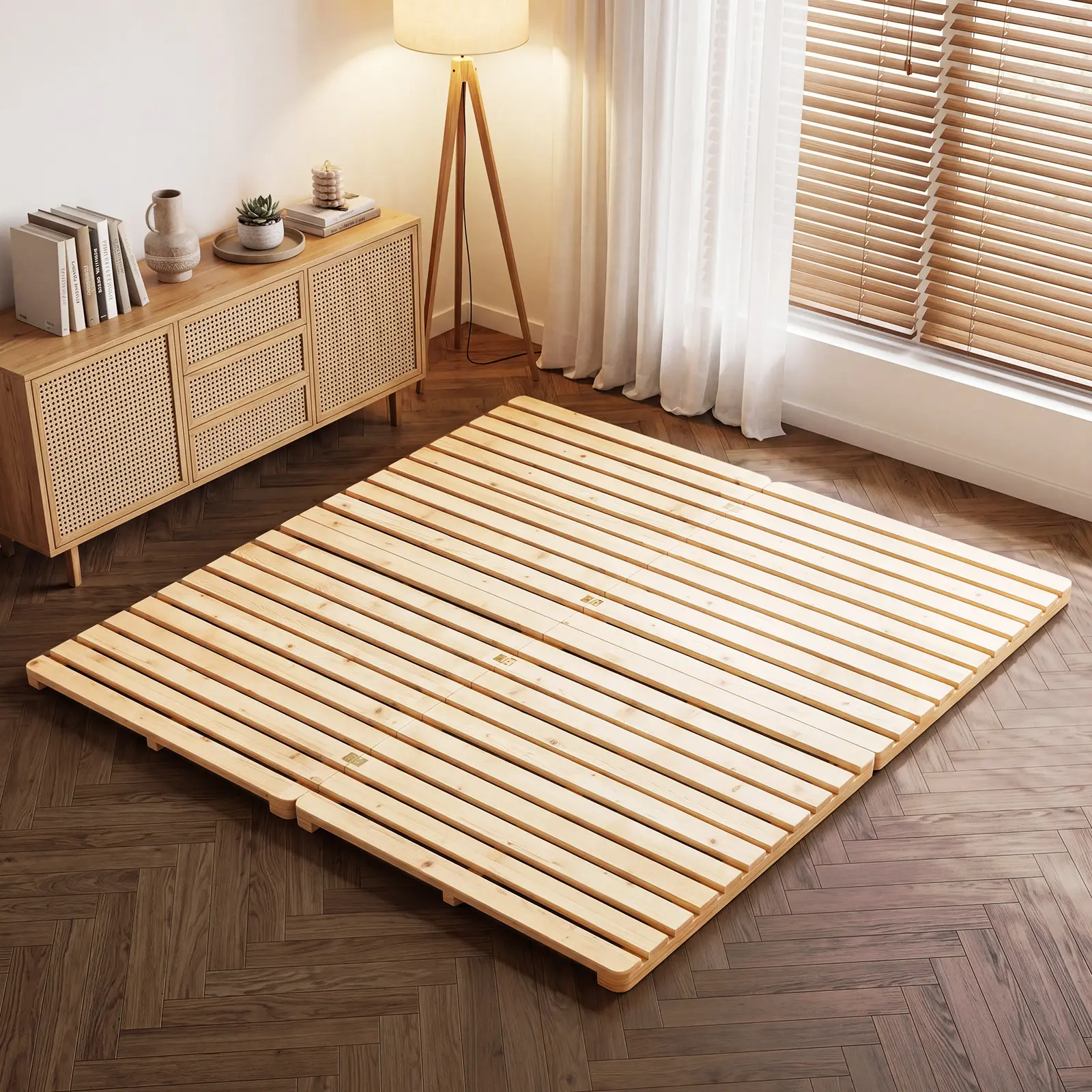 Lilypelle Foldable Solid Pine Wood Tatami Bed Frame, Japanese Tatami Bed Frame Slatted Bed, Beds Plate for Japanese Floor Futon Mattress, Guest Tatami Mat Floor Sleep Bedding deskmakeover, Wooden Bed Frame, Folding Guest Bed,sohochic