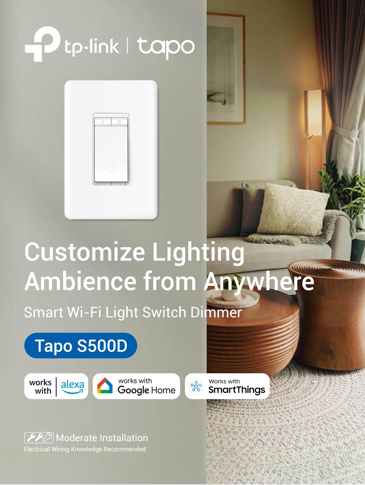 Tapo S500D (4-Pack) – Smart Dimmer Switch | Single Pole | Neutral Wire Required | 2.4 GHz Wi-Fi | Compatible with Alexa & Google Home | UL Certified | No Hub Needed | White