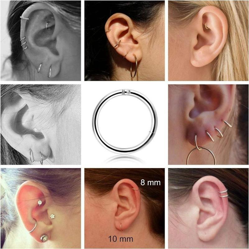 MILACOLATO 6-8 Pcs 6-12mm Stainless Steel Cartilage Hoop Earrings for Men Women, Nose Ring, Helix Septum, Couch, Daith, Lip & Piercing Jewelry Set Earcandy