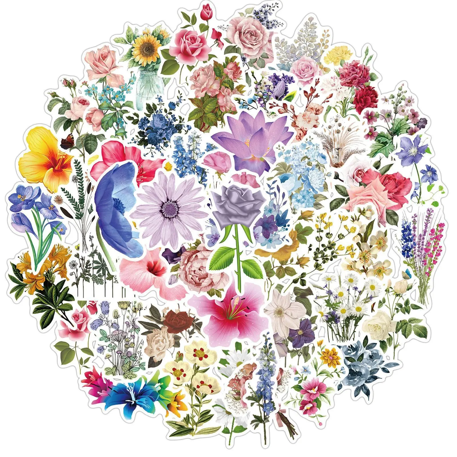 50 PCS Pre-Cut Botanical Aesthetic Waterproof Vinyl Floral Pattern Decal Stickers - Sun-Protection DIY Labels for Journal Planner, Scrapbooking (Colourful-F11), Stickers For Scrapbooking, Diy Sticker