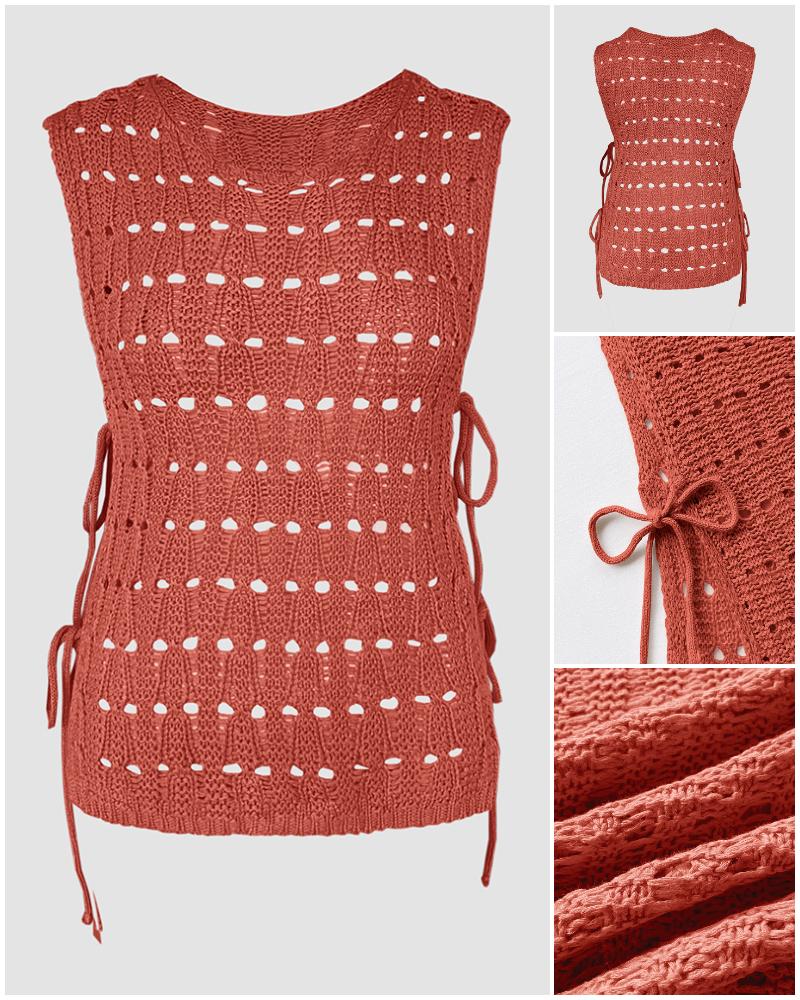 ChicMe Women's Round Neck Sleeveless Hollow-out Crochet Sweater ChicMe Women's Round Neck Sleeveless Hollow-out Crochet Sweater