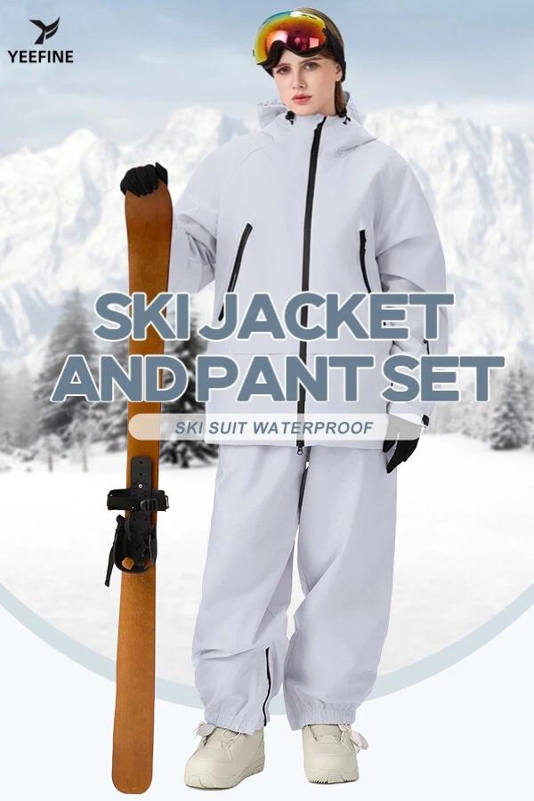 YEEFINE Women's Ski Suit Set Baggy Waterproof Snow Suits Insulated Mens Ski Jacket and Pant Set Large Fit for Snowboarding