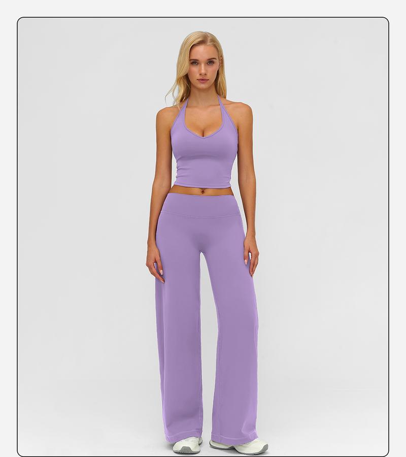 MFVIM Sporty Two-Piece Set Women’s Plain Crop Cami Top & Flare Leg Pants Sports Set, Sporty Casual Comfy Breathable Two-Piece Outfits for Yoga, Gym, Workout, Running, Gym Workout Clothes