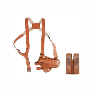 K445092 Leather Vertical- Horizontal Shoulder & Belt Holster RH Fits Glock 17 19 22 23 26 27 Handmade! (3in1) Free Extension for Big Body Size!