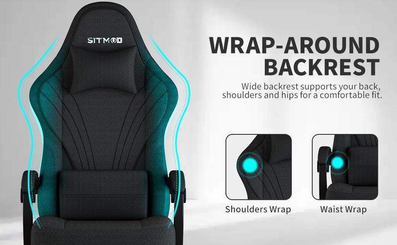 Gaming Chair, Big and Tall Gaming Chairs for Adults with Footrest and Lumbar Support, Comfortable Ergonomic Fabric Computer Chair 400 lbs, 360° Swivel, Height Adjustable Video Gamer Chair