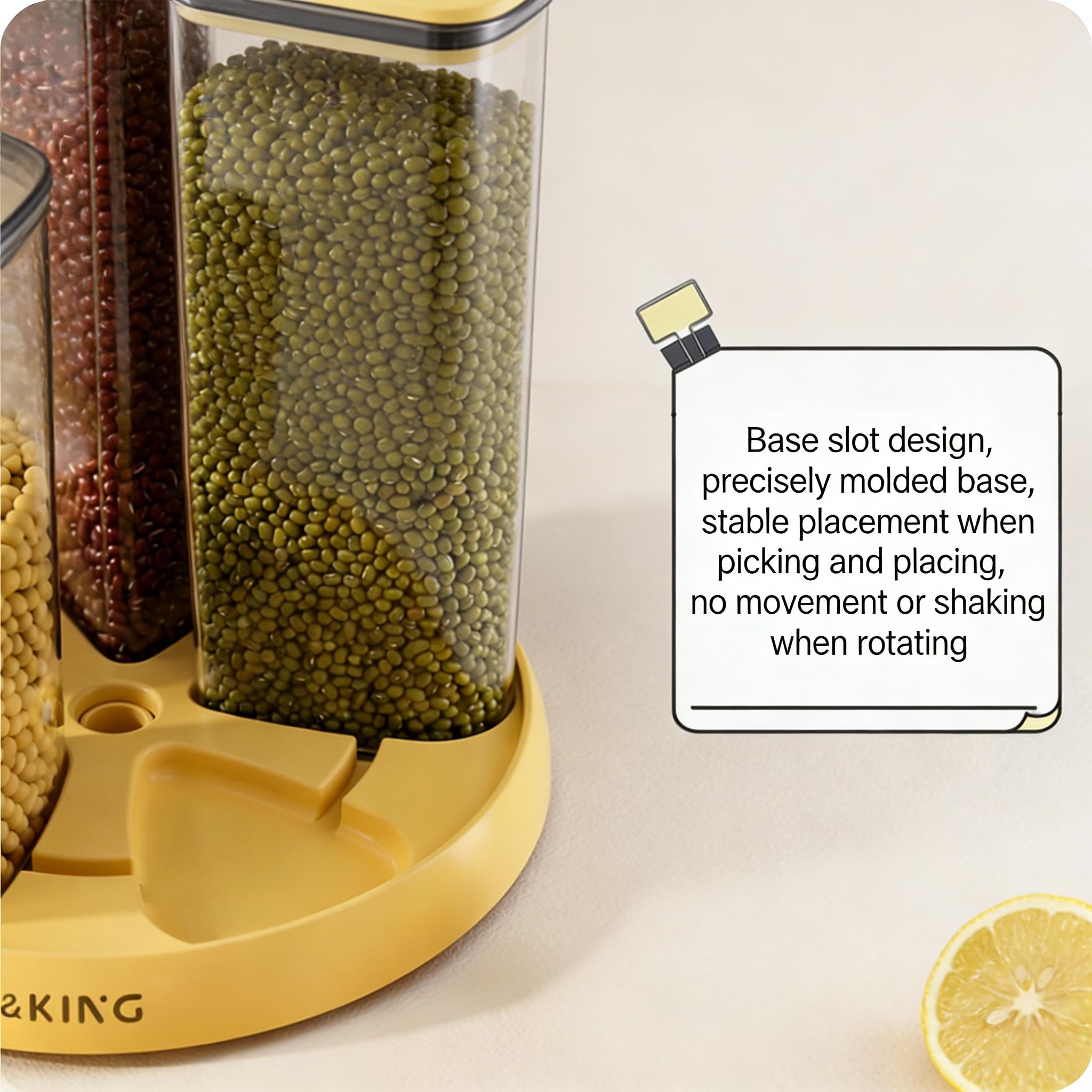 UFORU Rotating Grain Storage Jar, Five-Grain Rice Storage Container, Compact Divided Storage Box Ideal for home kitchens, features airtight moisture-proof design and transparent practicality. Perfect for organizing essentials and makes a thoughtful gift.