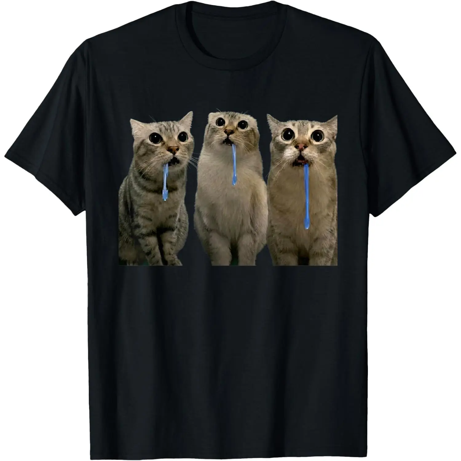 100%cotton Cats Yelling at a Drooling Cat Double Funny Meme T-Shirt