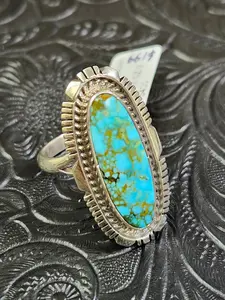 Ty Francisco Kingman Web Turquoise Handmade Navajo Ring Size 9.25