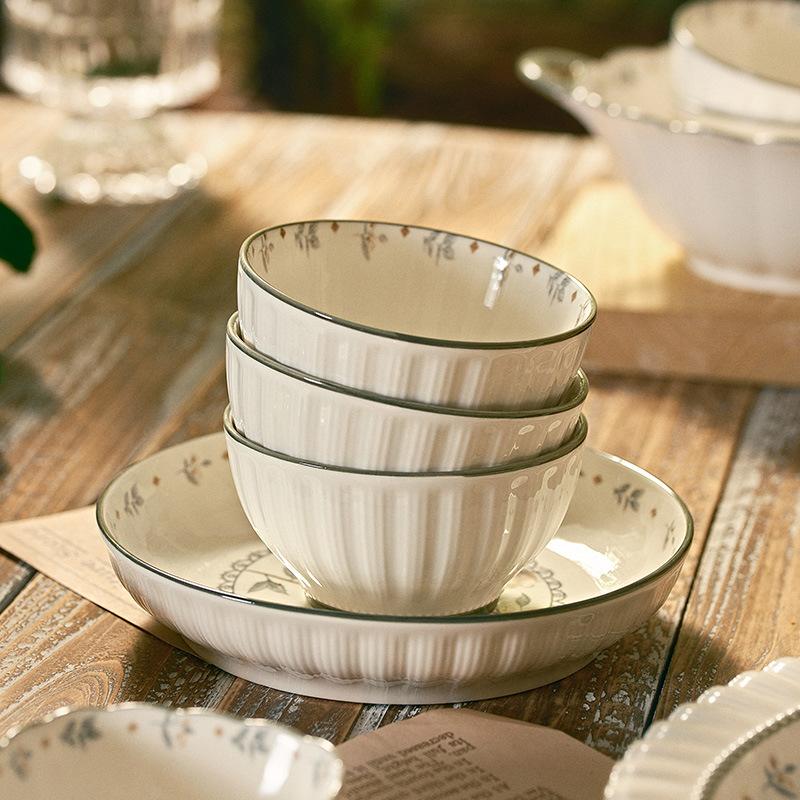 23/34/45 piece ceramic tableware set with jasmine flower pattern, rustic style, suitable for serving steak, roasted chicken, pasta, fruit salad and other delicacies, suitable for kitchens, restaurants, picnics and other places, versatile and practical