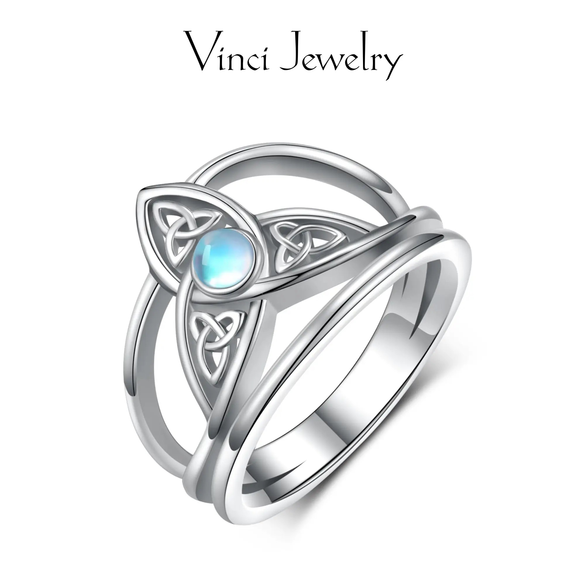 925 Sterling Sivler Celtic Knot Synthetic Moonstone Ring for Women Men, Protection Ring, Vintage Boho Style, Irish Pagan Jewelry Elegant Ring Unique Rings