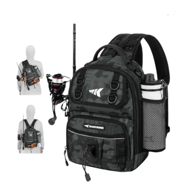 [Back to School Gift] KastKing BaitSpace Fishing Sling Bag, Water-resistant Fishing Backpack with Rod & Beverage Holder, Adjustable Straps, Tackle Storage Bag for Fishing Gear and Equipment SummerVibes