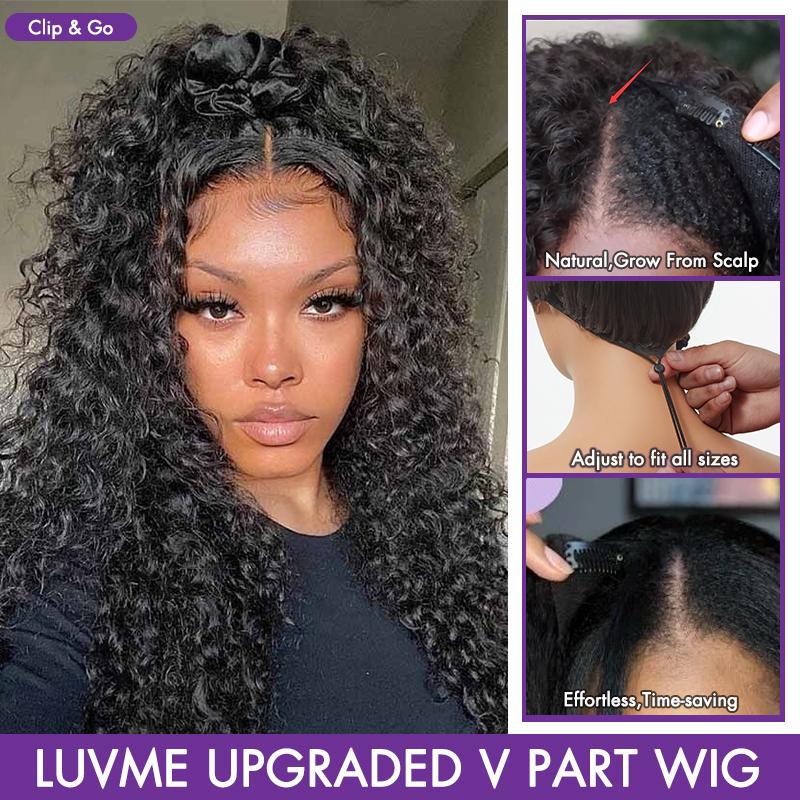 Luvme Too Easy Texture™ 0 Skill Needed-Beginner Friendly Wear Half Wig Invisible Hairline Human Hair Glueless V Part Wig No Leave Out Drawstring Install Burmese Messy Curl Yaki Straight Kinky Curly